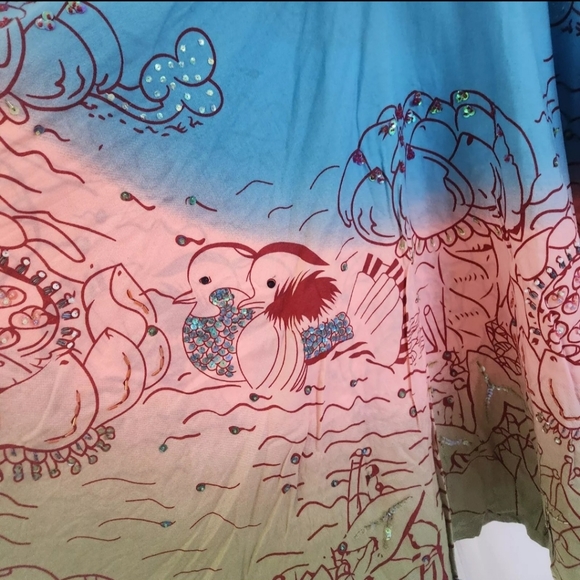 Lapis Circle Skirt Ducks Sky Cloudes Sequins Cotton Womens Size M Art To Wear - Picture 7 of 11